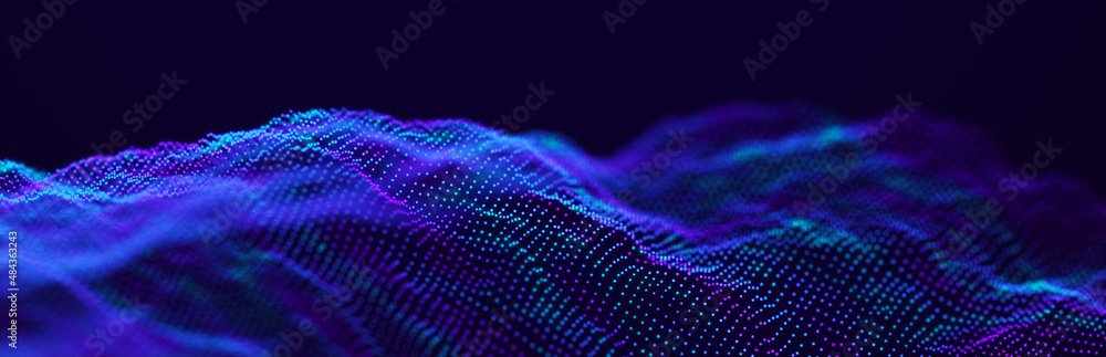 Poster abstract background of glowing particles. big data digital background. 3d