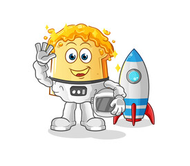 bread with honey astronaut waving character. cartoon mascot vector