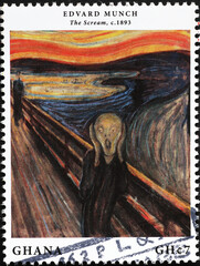The scream by Edvard Munch celebrated on african stamp - obrazy, fototapety, plakaty