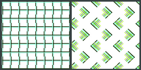 Vector seamless pattern. Geometric shapes from thin lines of blue, green, gray colors on a white isolated background.  