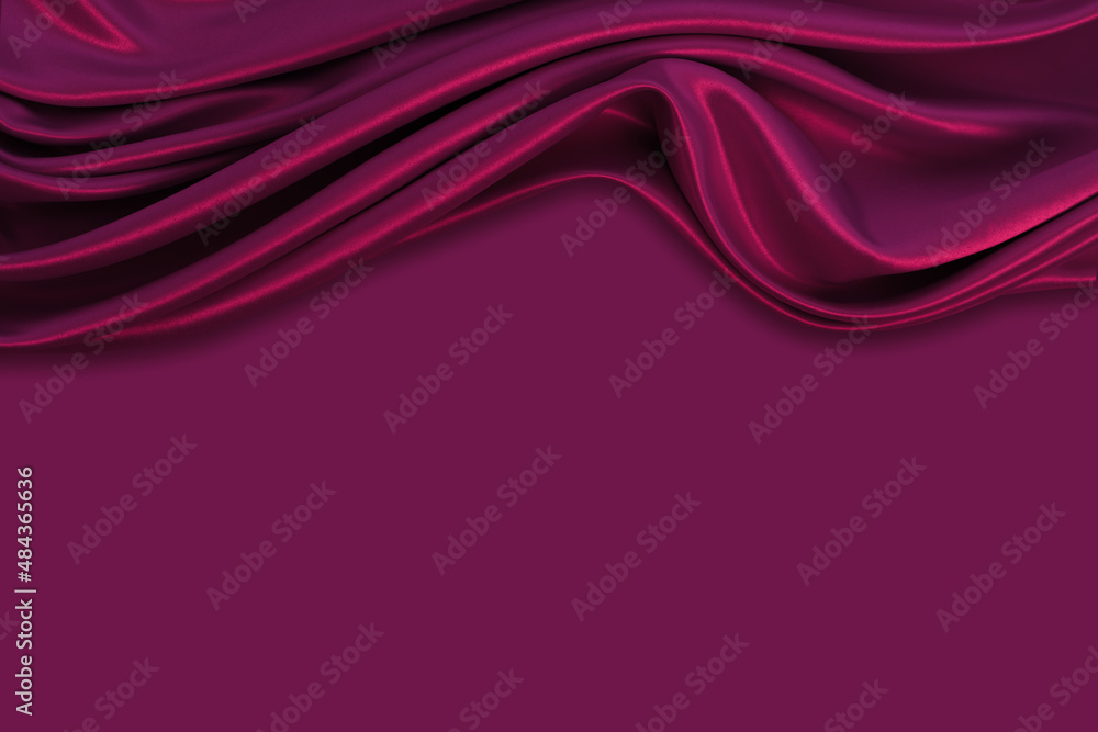 Wall mural beautiful elegant wavy dark fuchsia pink satin silk luxury cloth fabric texture with monochrome back