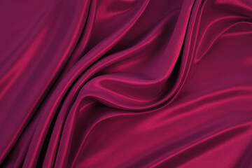 Beautiful elegant wavy dark fuchsia pink satin silk luxury cloth fabric texture with monochrome...