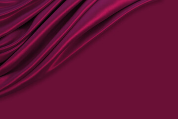 Beautiful elegant wavy dark fuchsia pink satin silk luxury cloth fabric texture with monochrome background design. Copy space - obrazy, fototapety, plakaty