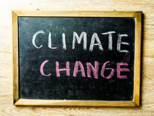 climate change word on black board, in studio Chiangmai Thailand.