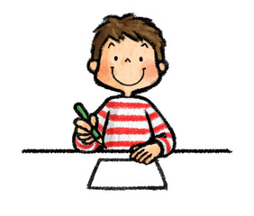 紙に何かを書く男の子（字を書く、絵を描く）