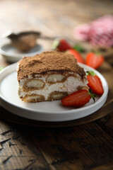 Traditional homemade tiramisu on a plate