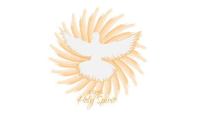 Fototapeta na wymiar Pentecost Sunday, Come Holy Spirit, typography for print or use as poster, card, flyer or T shirt