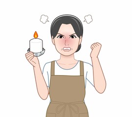 防災用ロウソクを持ったおばさん