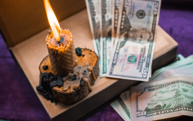 Ritual and spell for attracting money, pagan magic and fate prediction, work of witch, occultism...