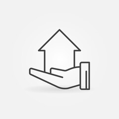 Fototapeta na wymiar House on Hand outline vector Real Estate concept icon