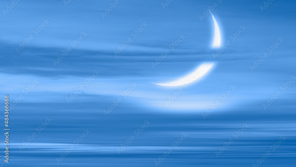 Aufkleber Ramadan Concept - Abstract background with Crescent moon over the sunset clouds