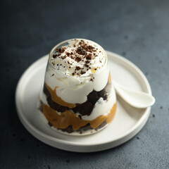 Homemade salted caramel and chocolate trifle