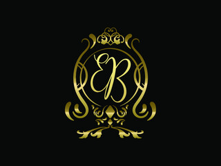 EB initial letter luxury monogram logo,elegant ornamen jewelry, emblem of love shape heart