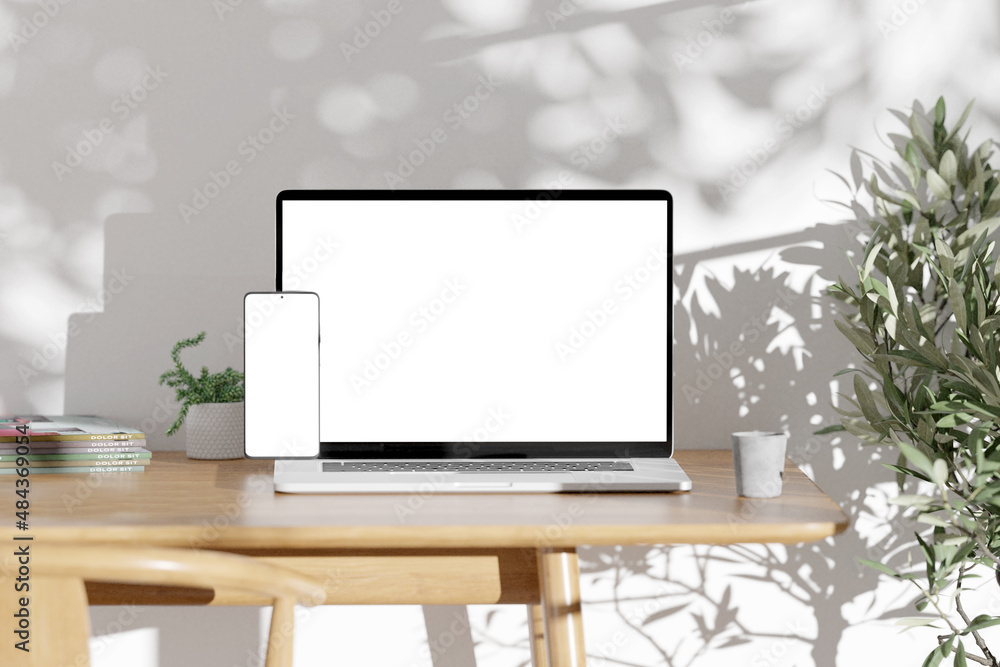 Poster homeworking office with device - 3d rendering