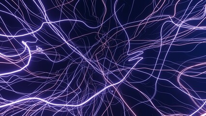 3d render, glowing lines nuclear system imitation 