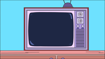 Old Television on a table, 
Flat illustration.