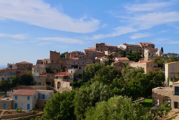 Panoramic view of Pigna, a picturesque artists' village in Balagne. Corsica, France.