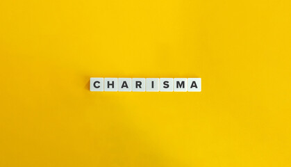 Charisma Word and Banner. Letter tiles on bright orange background. Minimal aesthetics.