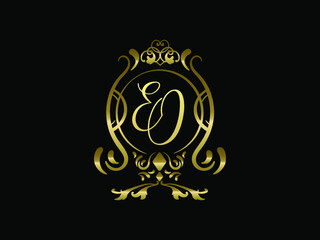 EO initial letter luxury monogram logo,elegant ornamen jewelry, emblem of love shape heart