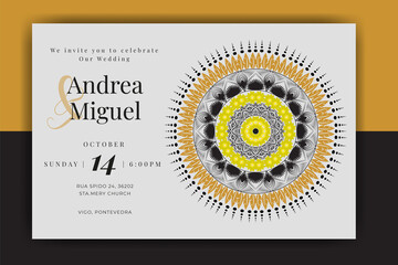 Luxury Mandala Wedding Invitation Card template with golden arabesque pattern Arabic Islamic east background style. Editable vector file. Decorative mandala for print, poster, cover, flyer, banner.