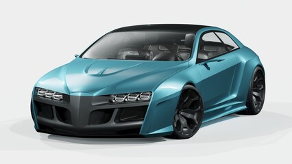3D rendering of a brand-less generic concept car	
