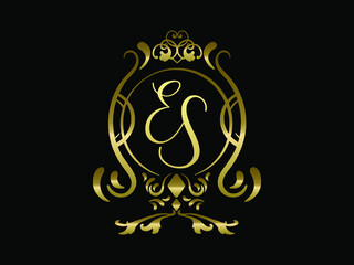 ES initial letter luxury monogram logo,elegant ornamen jewelry, emblem of love shape heart