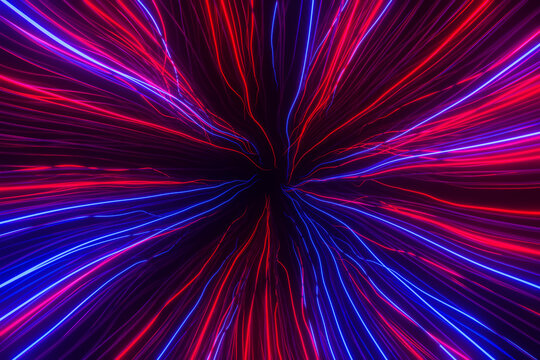 Abstract glowing multicolored neon lines on a black background. 3d rendering