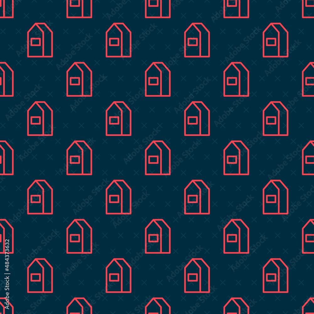 Poster red line paper package for milk icon isolated seamless pattern on black background. milk packet sign