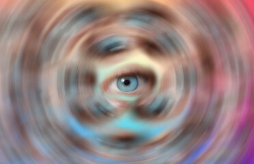 Weird psychedelic background made out of eyes in a circle of motion