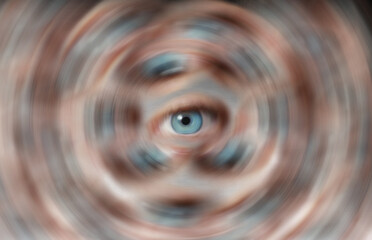 Weird psychedelic background made out of eyes in a circle of motion