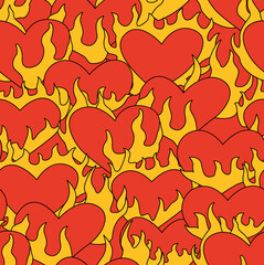 Seamless pattern with flaming hearts. Vector background. Valentine's day. Heart is on fire © Felizabeth