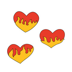 Set of red flaming hearts. Heart is on fire. Vector illustration