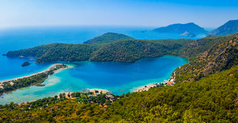Fototapeta na wymiar Panoramic landscape of Oludeniz Beach. Fethiye/Mugla, Turkey. Summer and holiday concept.