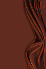Beautiful elegant wavy dark brown satin silk luxury cloth fabric texture with monochrome background design. Copy space