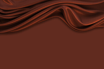 Beautiful elegant wavy dark brown satin silk luxury cloth fabric texture with monochrome background design. Copy space