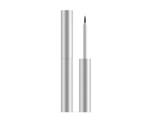 Blank matte metallic eyeliner mascara tube mockup isolated on white background front view. 3d render illustration