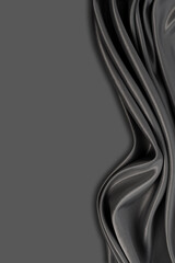 Beautiful elegant wavy grey satin silk luxury cloth fabric texture with grey monochrome background design. Card or banner. Copy space