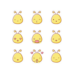 Collection of funny cute bee emoticon characters in different emotions. Illustration