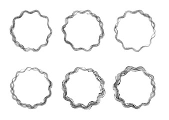 Round frames with texture. Wavy lines. Wave outline. Brush style. Vector illustration on a white isolated background.