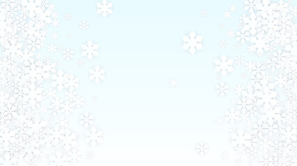 Christmas Vector Background with Falling Snowflakes. Isolated on Red Background. Realistic Snow Sparkle Pattern. Snowfall Overlay Print. Winter Sky. Papercut Snowflakes.