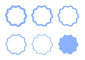 Round blue frames in the form of waves, sea and rings, lines, contour. Design element for summer holidays and vacations. Vector illustration on a white isolated background. Hand drawing.