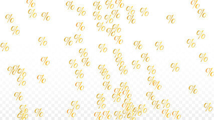 Luxury Vector Gold Percentage Sign Confetti on Transparent. Percent Sale Background. Business, Economics Print. Discount Illustration. Promotion Poster. Black Friday Banner. Special offer Template.