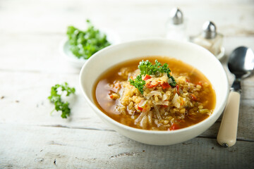 Homemade lentil soup with vegetables