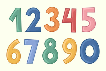 Cartoon vector set with different numbers on a light background