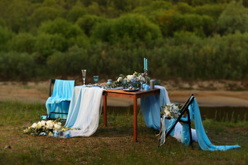 festive table in blue tones. High quality photo
