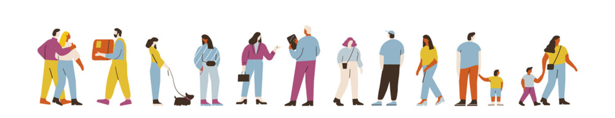 Vector People horizontal banner. Male and female flat characters isolated on white background