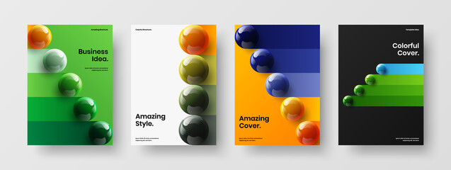 Fresh corporate identity vector design layout collection. Bright 3D spheres flyer concept composition.