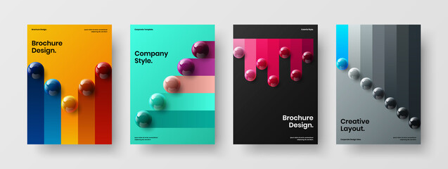 Trendy 3D balls company brochure template collection. Simple handbill A4 design vector layout bundle.