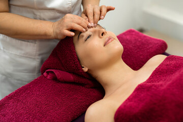 Obraz na płótnie Canvas Face massage at the reception in the beauty salon 