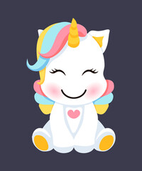 Cute baby unicorn illustration. Vector illustration for baby shower, greeting card.
